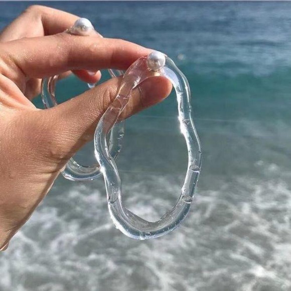 Handmade hoop resin water drop pearl earrings